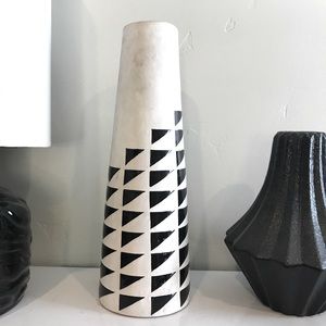 White & Black Tall Vase with Geometric Pattern